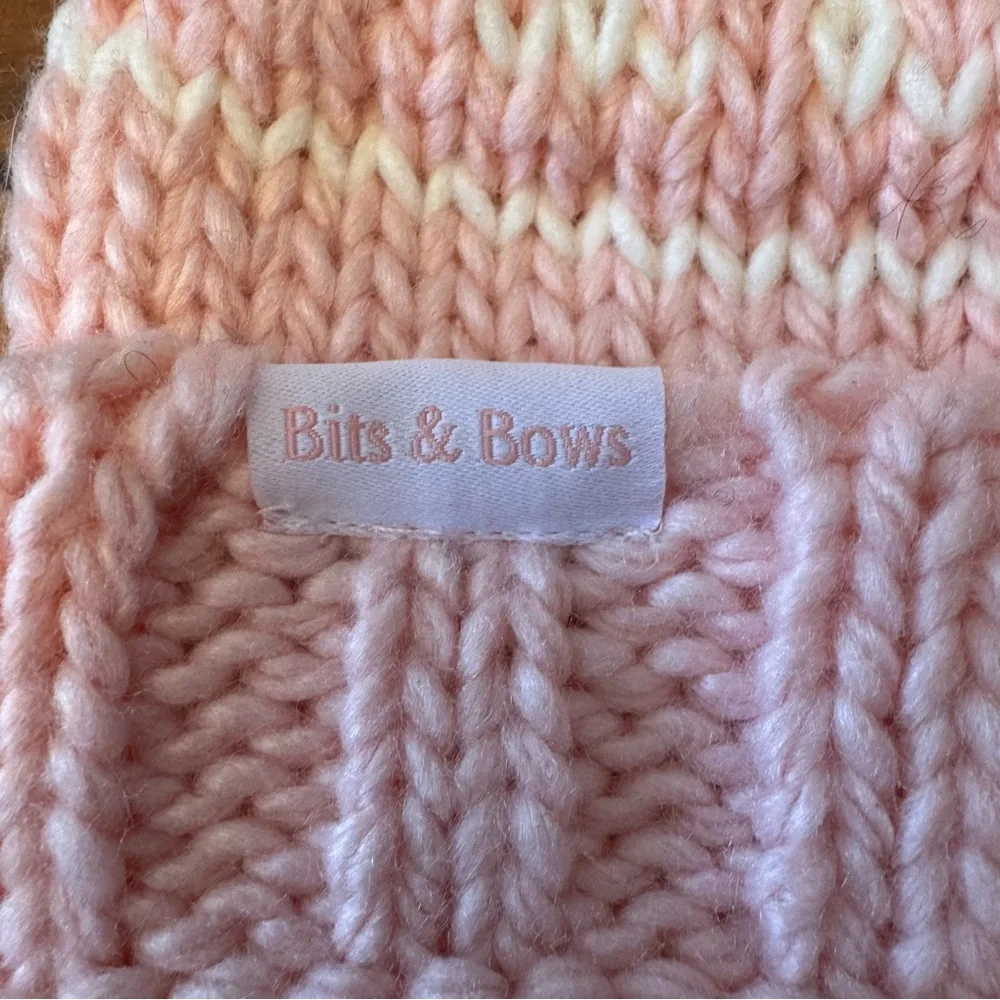 Bits & Bows Big Sis Bobble Hat Pink Knit Pom Beanie Toddler 12-36 Months